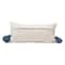 Cream &#x26; Blue Lumbar Pillow with Embroidered Curved Pattern &#x26; Tassels